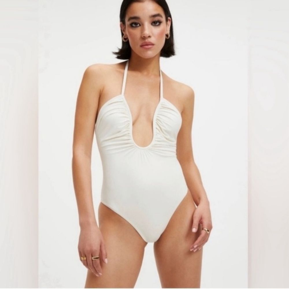 Good American Leilani Plunge One Piece Swimsuit in Ivory NWT Sz 1 (S)